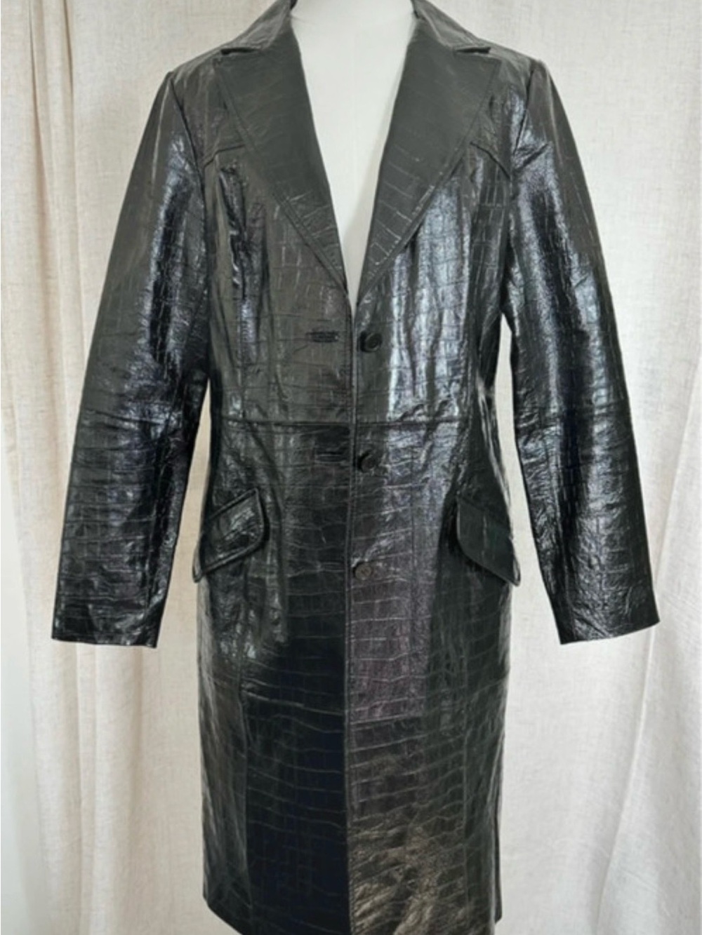 Y2K Long faux crocodile leather coat